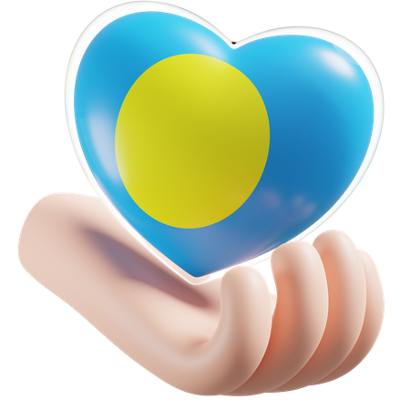 Herz Hand Pflege Flagge von Palau  3D Icon