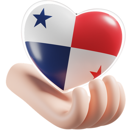 Herz, Hand, Pflege, Flagge, Von, Panama  3D Icon