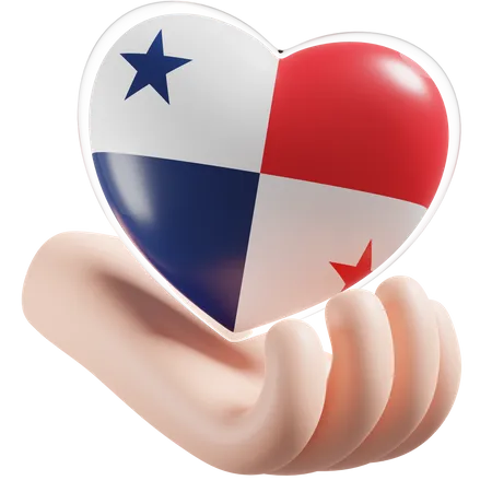 Herz, Hand, Pflege, Flagge, Von, Panama  3D Icon