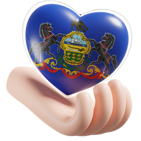 Herz, Hand, Pflege, Flagge, Pennsylvania  3D Icon