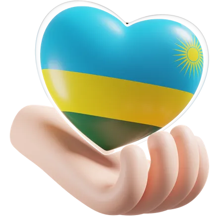 Herz Hand Pflege Flagge von Ruanda  3D Icon