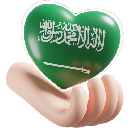 Herz Hand Pflege Flagge von Saudi-Arabien  3D Icon