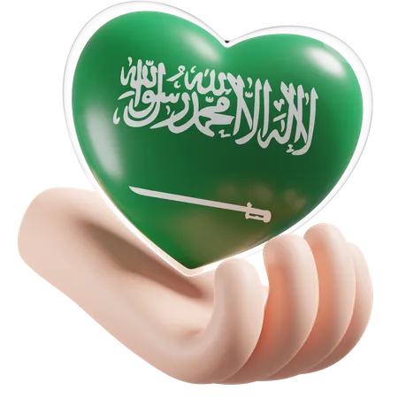 Herz Hand Pflege Flagge von Saudi-Arabien  3D Icon