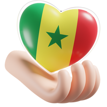 Herz, Hand, Pflege, Flagge, Von, Senegal  3D Icon