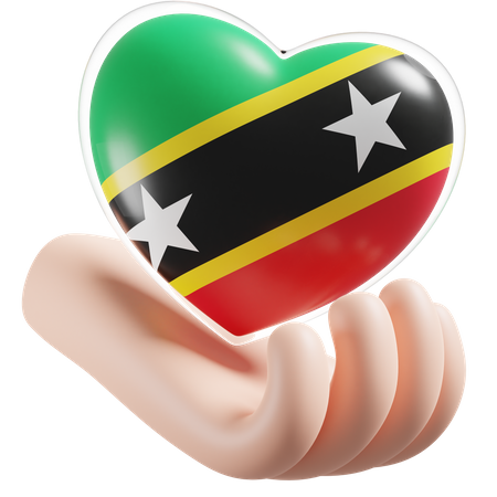 Herz Hand Pflege Flagge von St. Kitts und Nevis  3D Icon