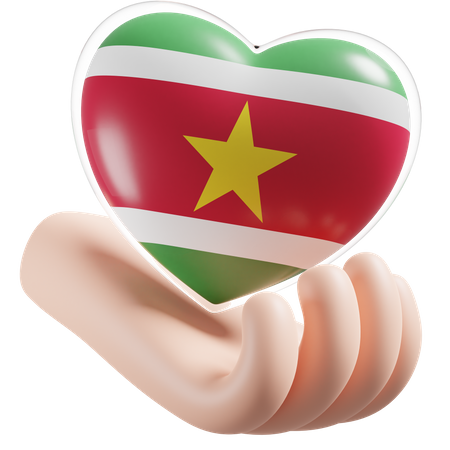 Herz Hand Pflege Flagge von Suriname  3D Icon