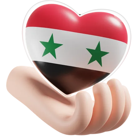 Herz, Hand, Pflege, Flagge, Von, Syrien  3D Icon