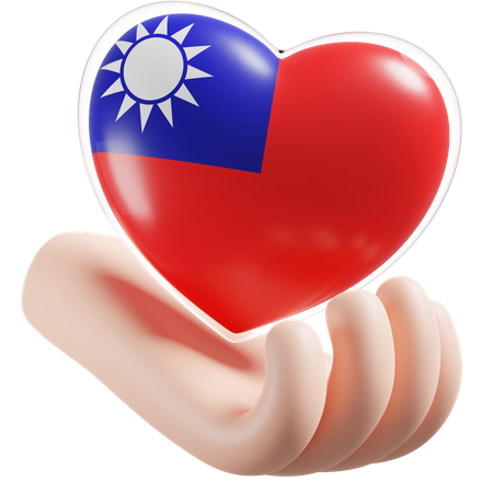 Herz Hand Pflege Flagge von Taiwan Republik China  3D Icon