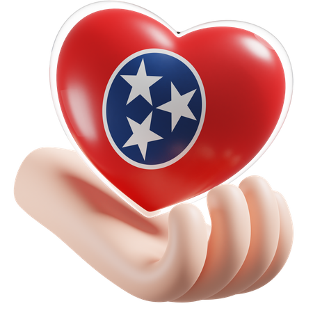 Herz Hand Pflege Flagge von Tennessee  3D Icon