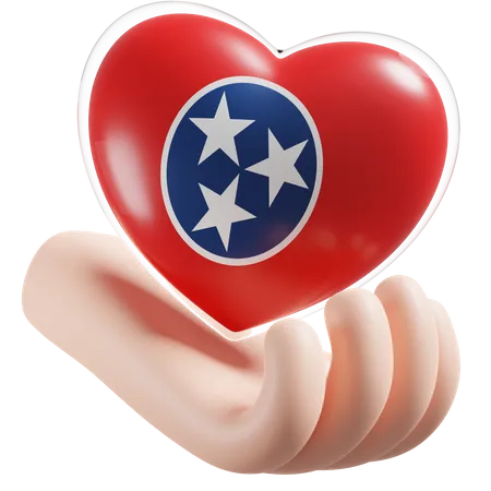 Herz Hand Pflege Flagge von Tennessee  3D Icon