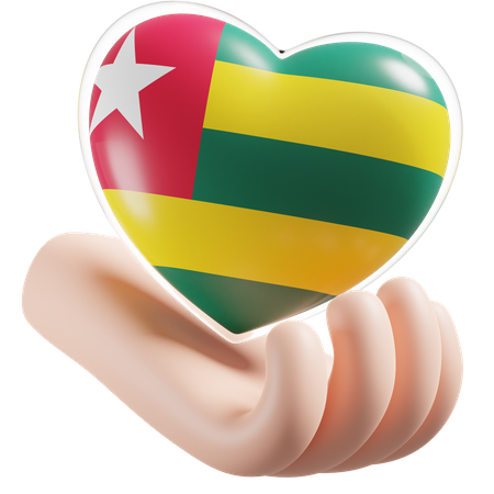 Herz Hand Pflege Flagge von Togo  3D Icon