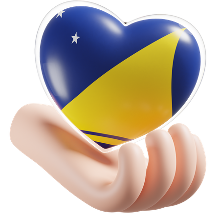 Herz Hand Pflege Flagge von Tokelau  3D Icon