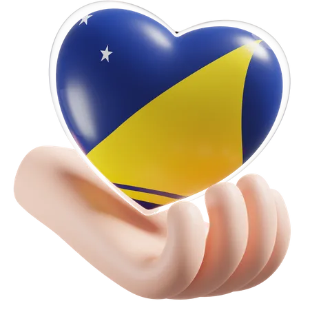 Herz Hand Pflege Flagge von Tokelau  3D Icon