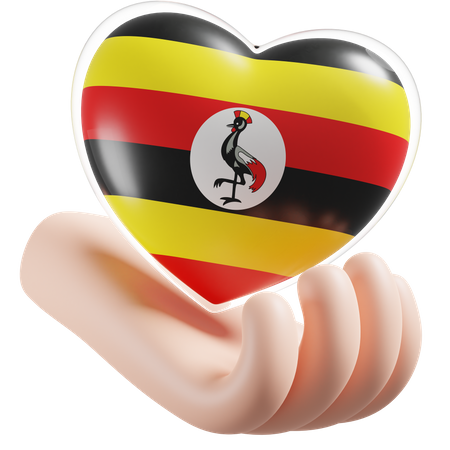 Herz, Hand, Pflege, Flagge, Von, Uganda  3D Icon