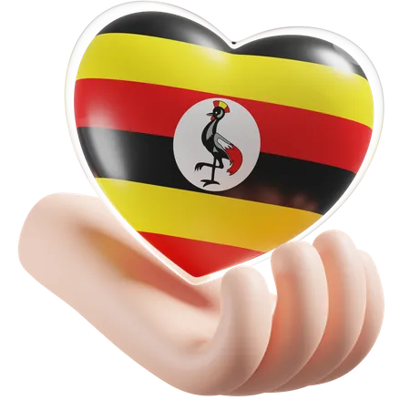 Herz, Hand, Pflege, Flagge, Von, Uganda  3D Icon