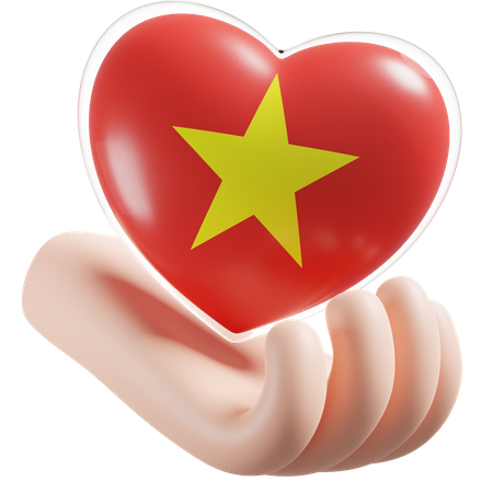 Herz, Hand, Pflege, Flagge, Von, Vietnam  3D Icon