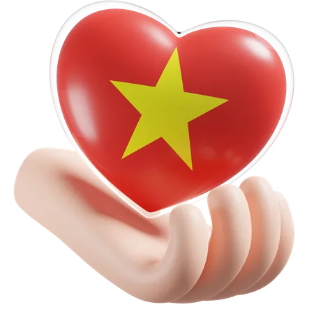 Herz, Hand, Pflege, Flagge, Von, Vietnam  3D Icon