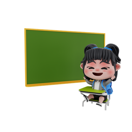 Étudiante Happy Girl en classe  3D Illustration