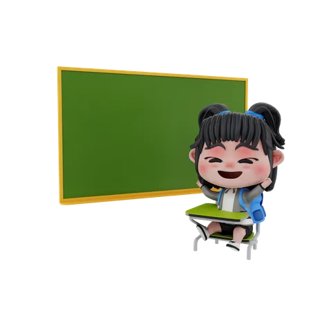 Étudiante Happy Girl en classe  3D Illustration