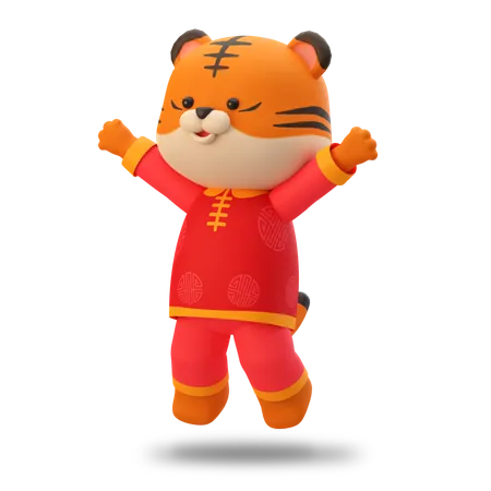 Tigre mignon chinois heureux  3D Illustration
