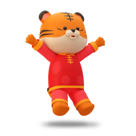 Tigre mignon chinois heureux  3D Illustration