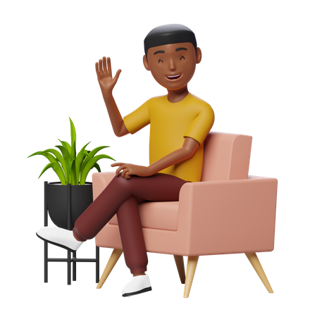 Heureux gars assis sur un canapé  3D Icon