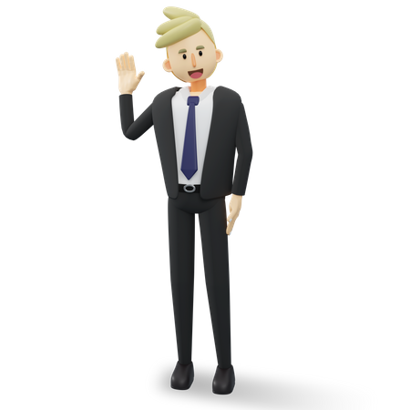 Heureux homme d'affaires, agitant la main  3D Illustration