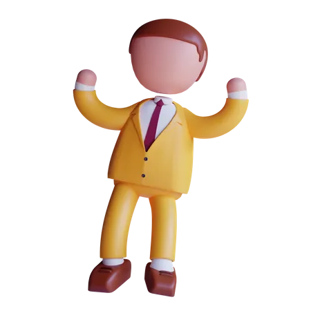 Heureux homme d'affaires levant les deux mains  3D Icon