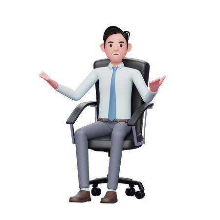 Heureux homme d'affaires prospère avec les mains ouvertes, assis dans une chaise de bureau  3D Icon