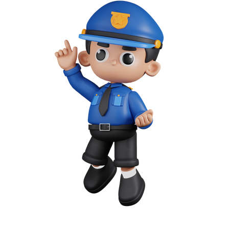 Heureux policier en pose de saut  3D Illustration