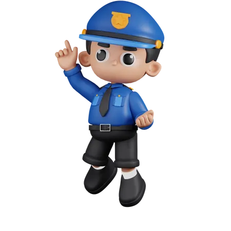 Heureux policier en pose de saut  3D Illustration