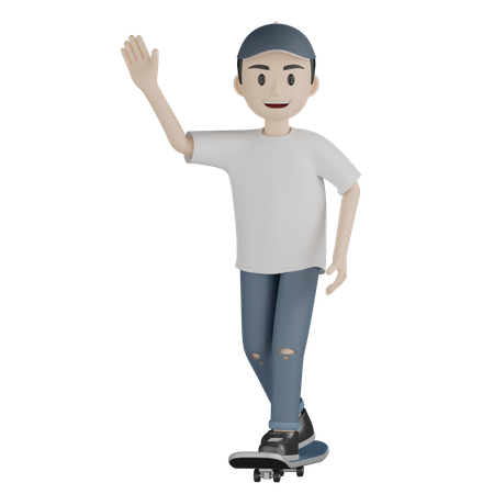 Heureux skateur tissant la main pendant la planche à roulettes  3D Illustration