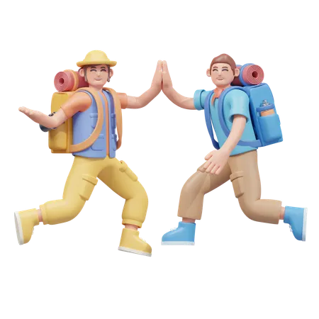 High Five Travelers  3D Illustration