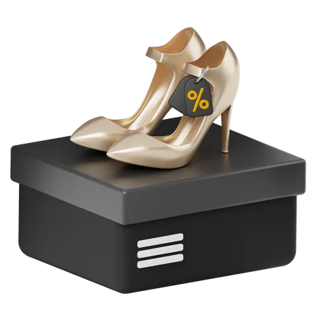 Bronze High Heels On Black Box Sale Fashion Black Friday 3 D Icon Illustration Vector Happy Shopping With Discount And Hot Sale 3D Icon