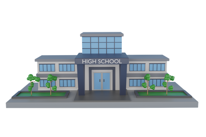 High School Building  3D Illustration