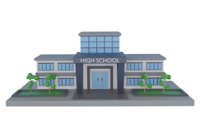 3 D School Building Isolated Front View On A Classical School Building On A Piece Of Ground 3 D Illustration 3D Illustration
