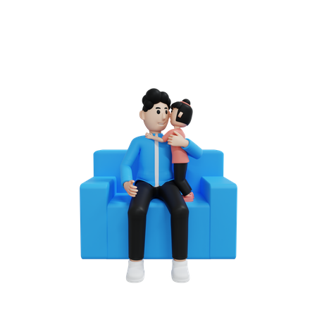 Hija besa a su padre  3D Illustration