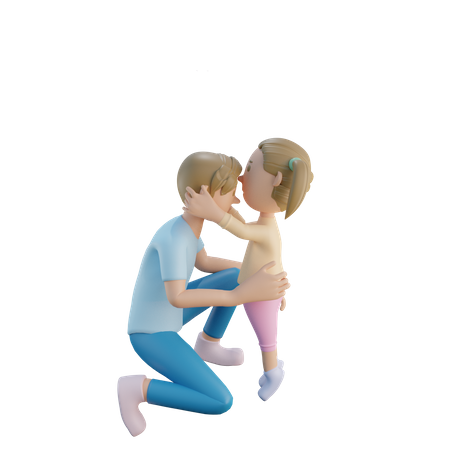 Hija besando a padre en la frente  3D Illustration