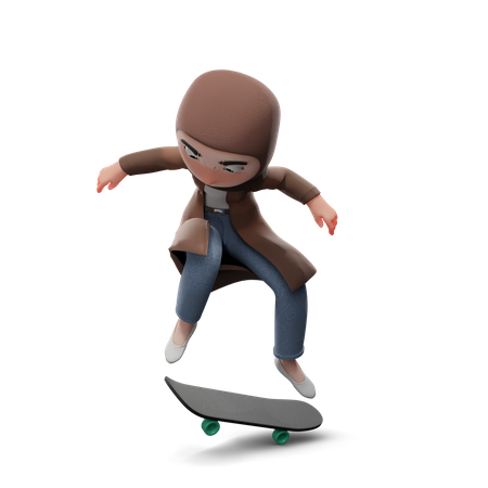 Hijab And Skateboard  3D Illustration