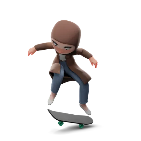 Hijab And Skateboard  3D Illustration