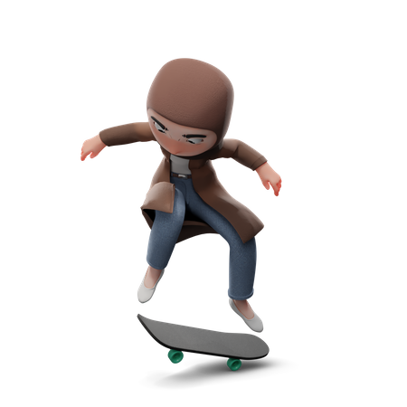 Hijab And Skateboard 3D Illustration