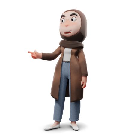 Chica hijab descubre algo  3D Illustration