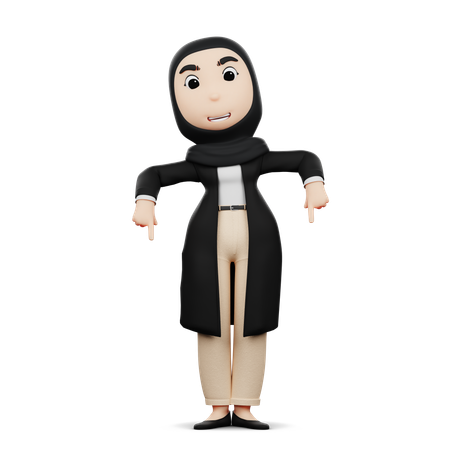 Chica hijab mostrando gesto hacia abajo  3D Illustration