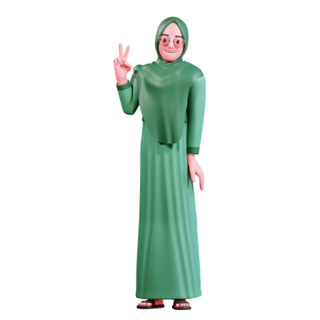 Chica hijab mostrando el signo de la victoria  3D Illustration