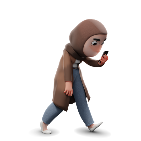 Chica hijab reloj teléfono  3D Illustration