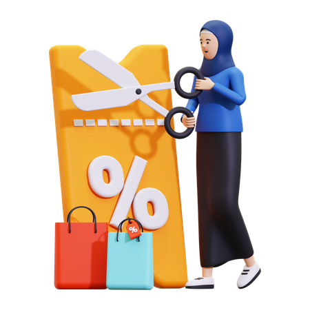 Chica hijab con vale de descuento  3D Illustration