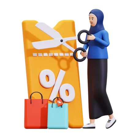 Chica hijab con vale de descuento  3D Illustration