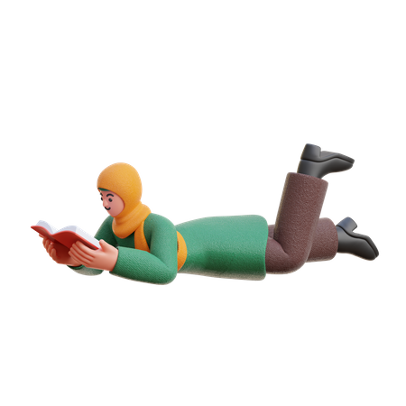 Hijab femenino leyendo un libro mientras duerme  3D Illustration