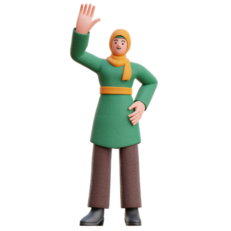 Hijab feminino high five pose  3D Icon