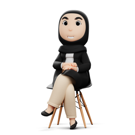 Femme hijab assise sur une table  3D Illustration